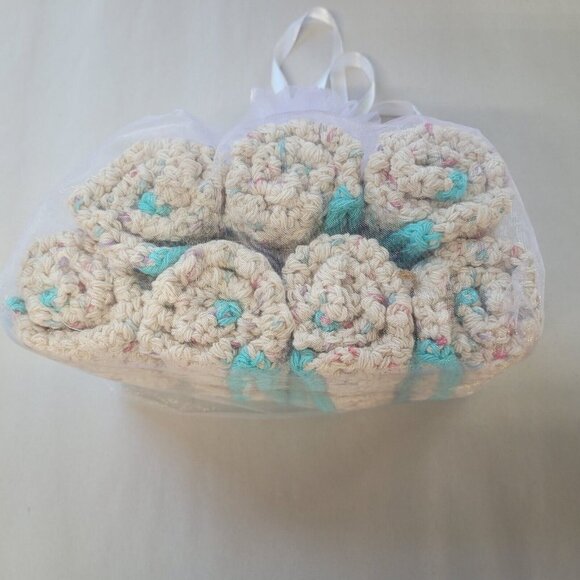 Handmade Crochet Dish Cloths Dish Wash Cloths 7pc Set New Aqua Trim - Picture 3 of 6